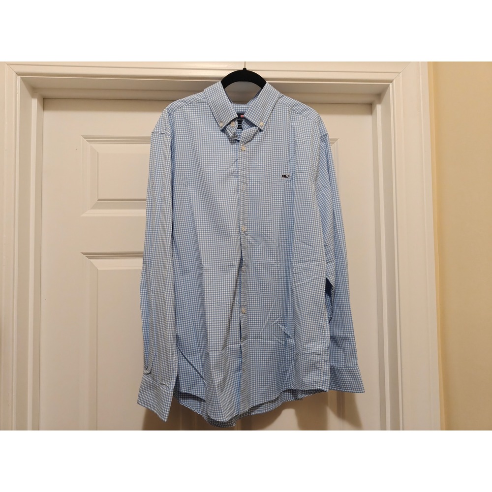 Vineyard‎ Vines Mens Blue Gingham Whale Shirt Performance Stretch Large 1W010992
